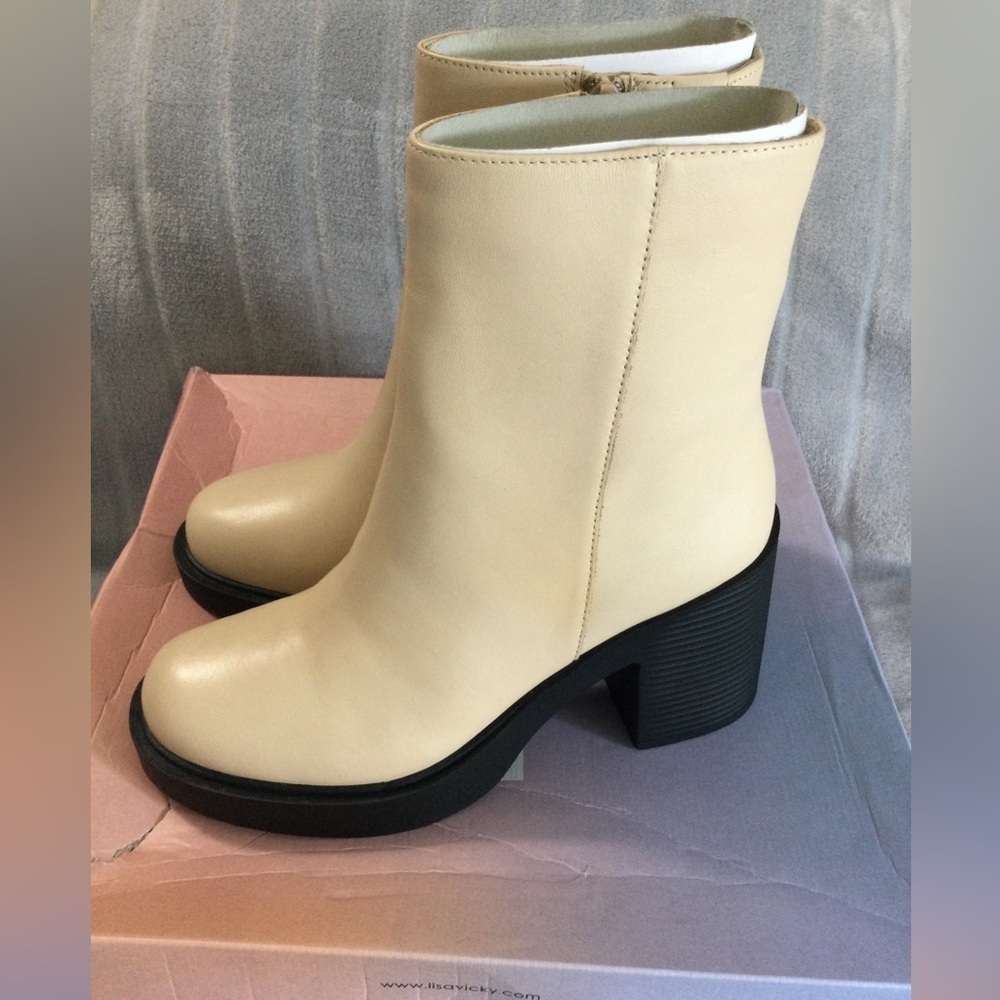 Lisa Vicky Beige Platform Healed Calf Boots Size 6.5 - Picture 12 of 12
